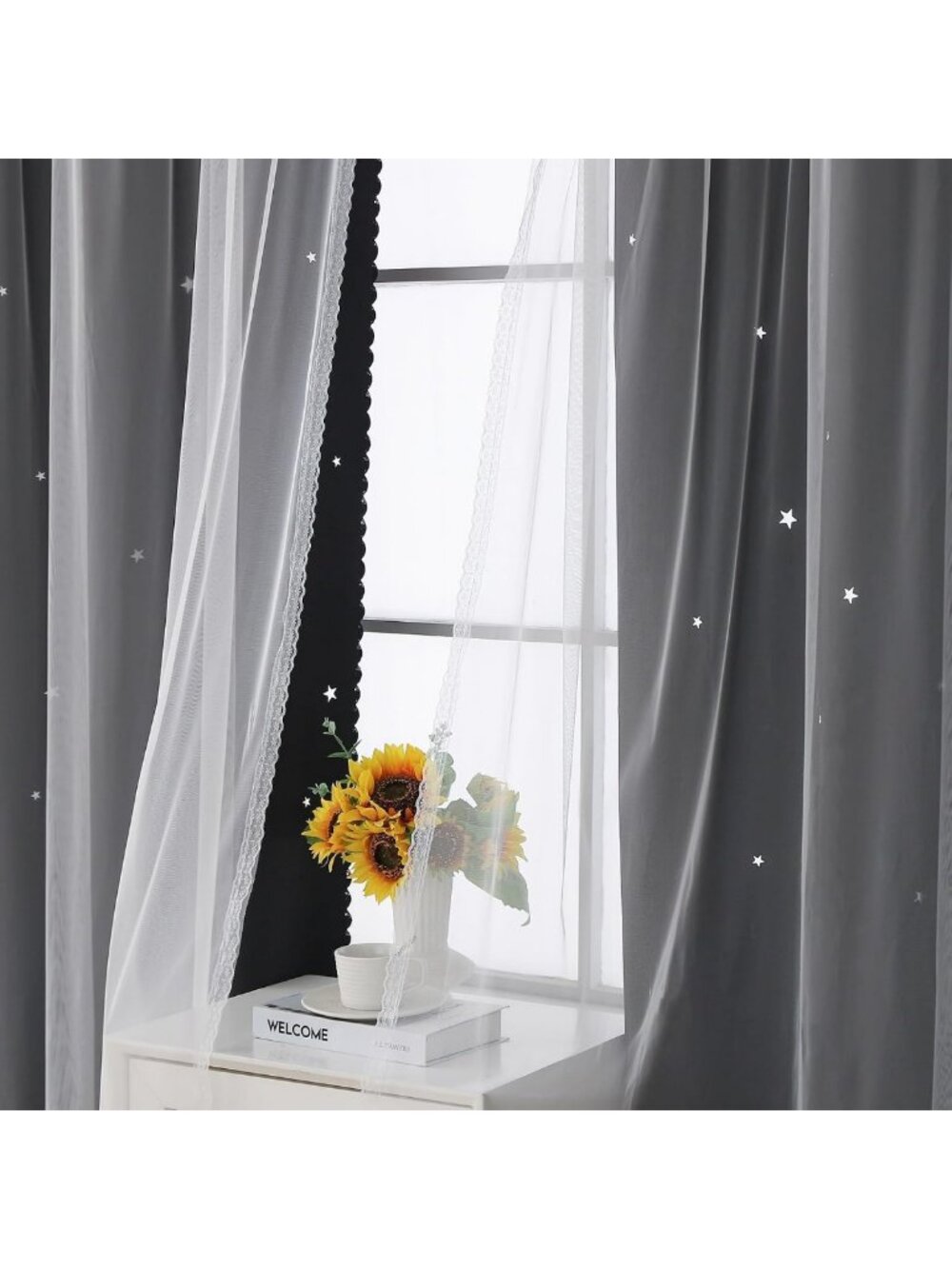 Cute Blackout Black Curtains for Bedroom - 84" Long Star Cutout Drapes